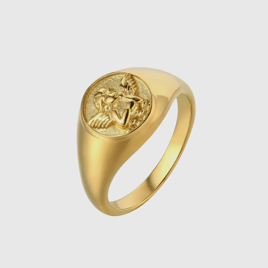 Gold Angel Signet Ring