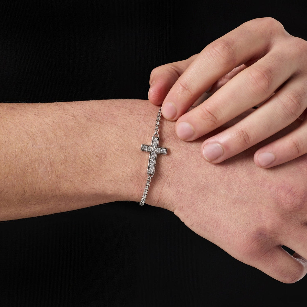 Iced Cross Bracelet (Silver)