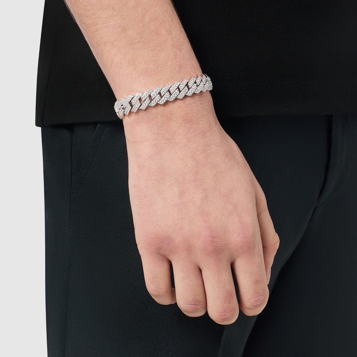 Prong Link Iced Cuban Bracelet (Silver) 12mm