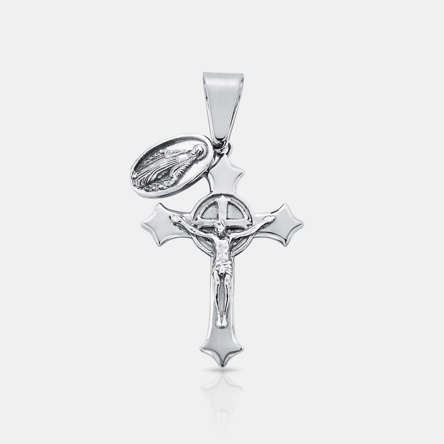 Jesus & Mary Cross Pendant (Silver)