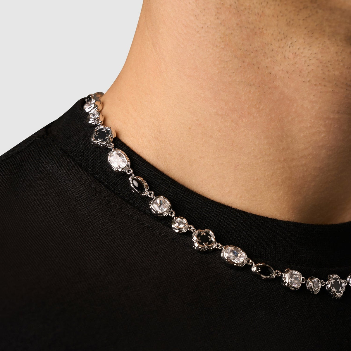 Melted Onyx Gemstone Necklace (Silver)