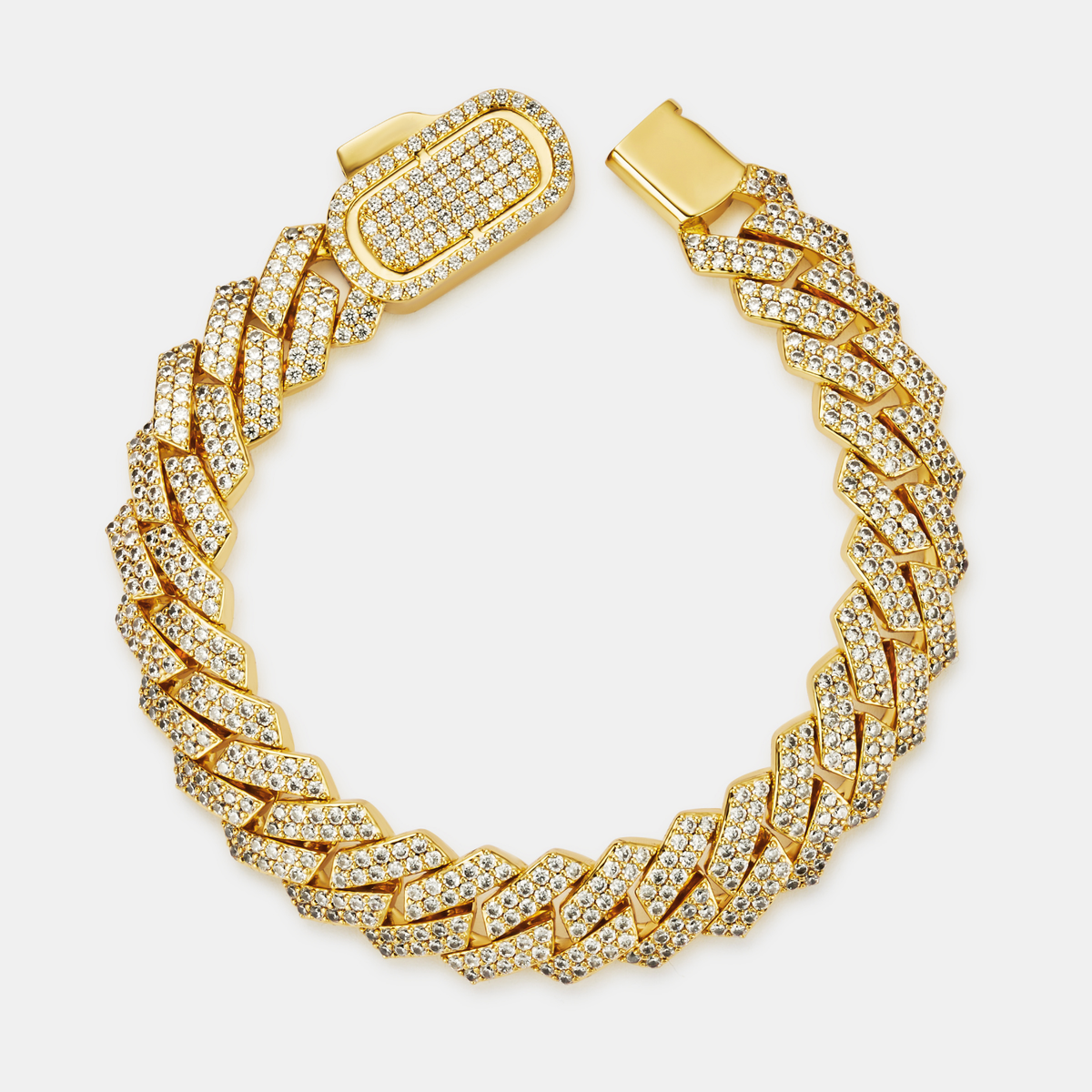 Prong Link Iced Cuban Bracelet (Gold) 12mm