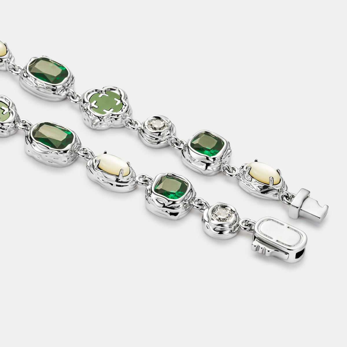 Melted Emerald Gemstone Bracelet (Silver)