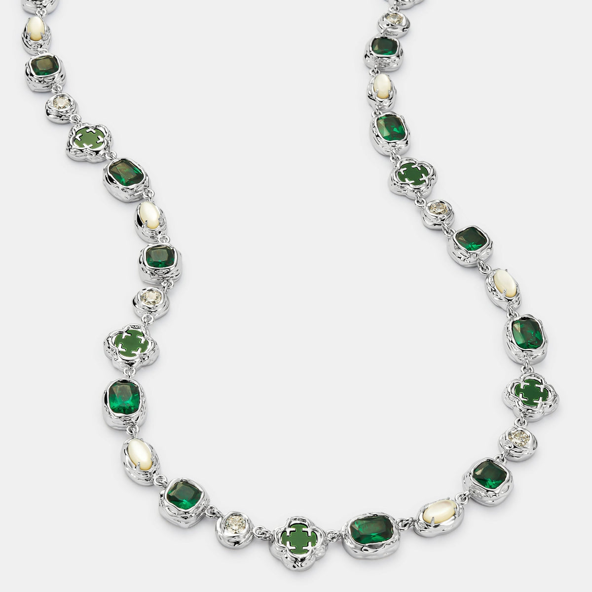 Melted Emerald Gemstone Necklace (Silver)