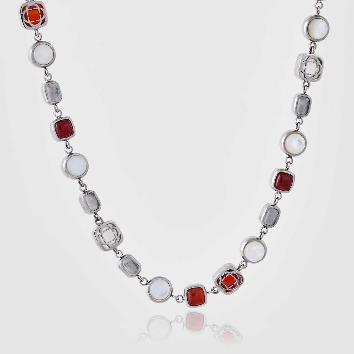 Red Crystal Gemstone Necklace (Silver)