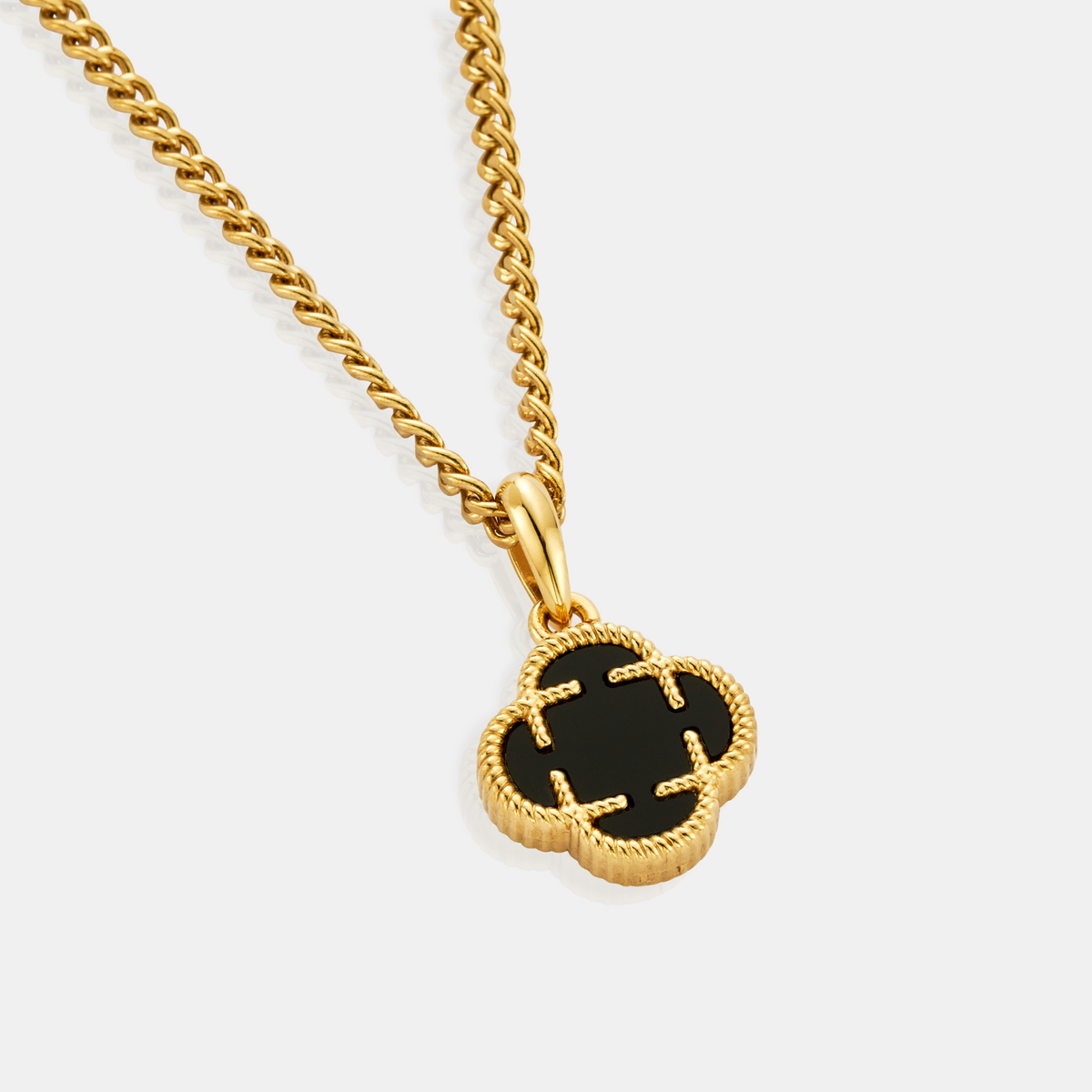 Onyx Clover Stone Pendant (Gold)