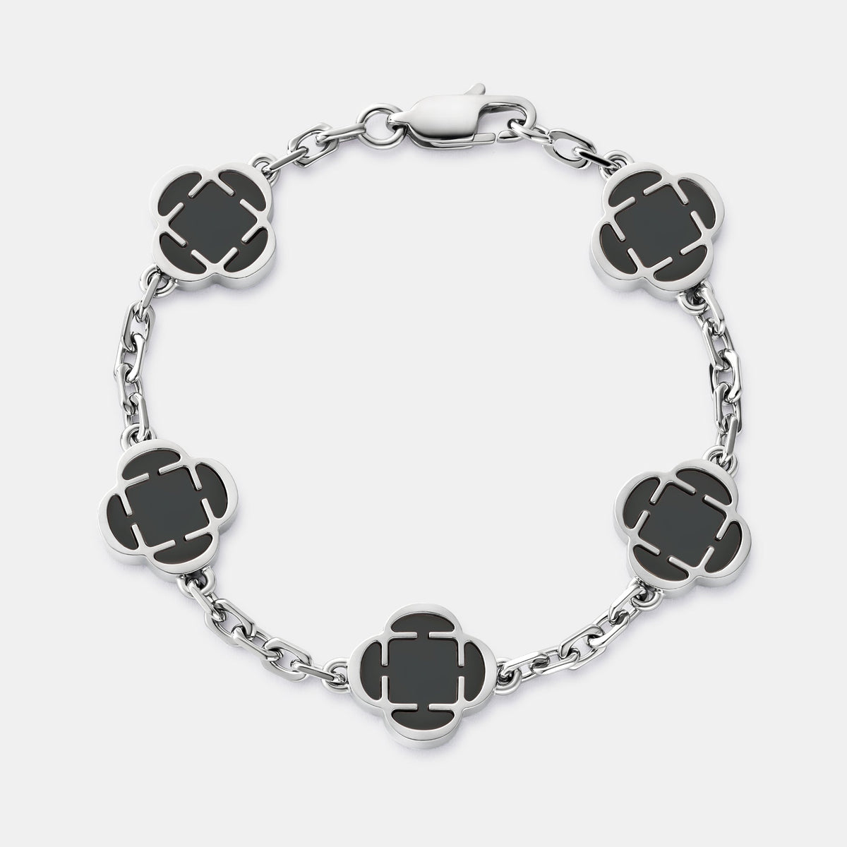 Onyx Clover Stone Bracelet (Silver)