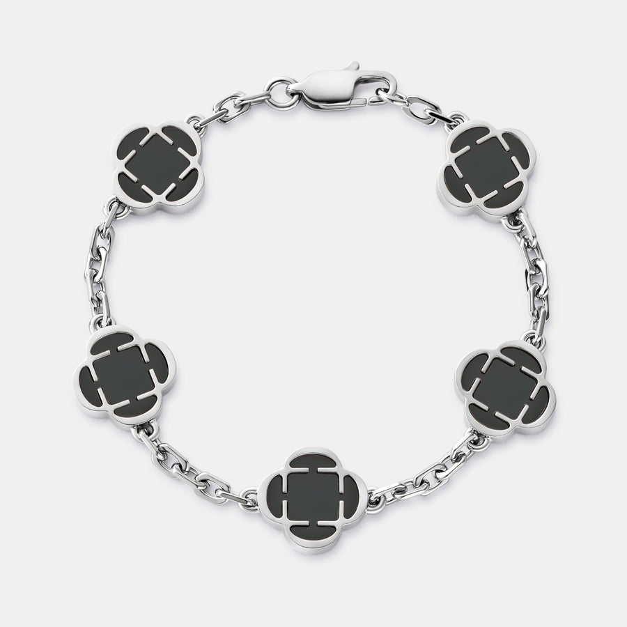 Onyx Clover Stone Bracelet (Silver)