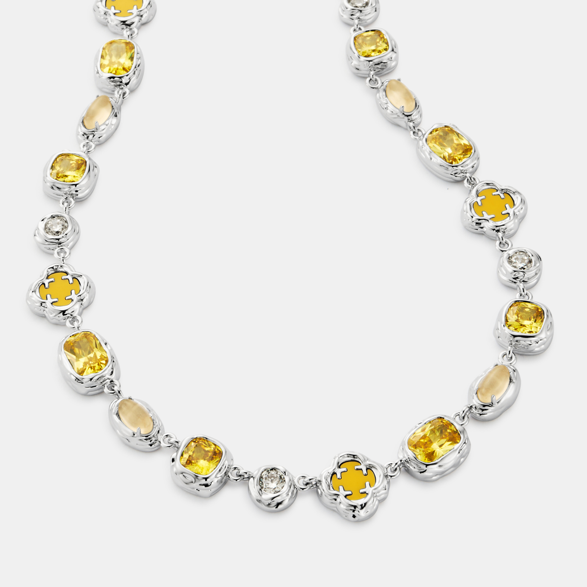 Melted Citrine Gemstone Necklace (Silver)