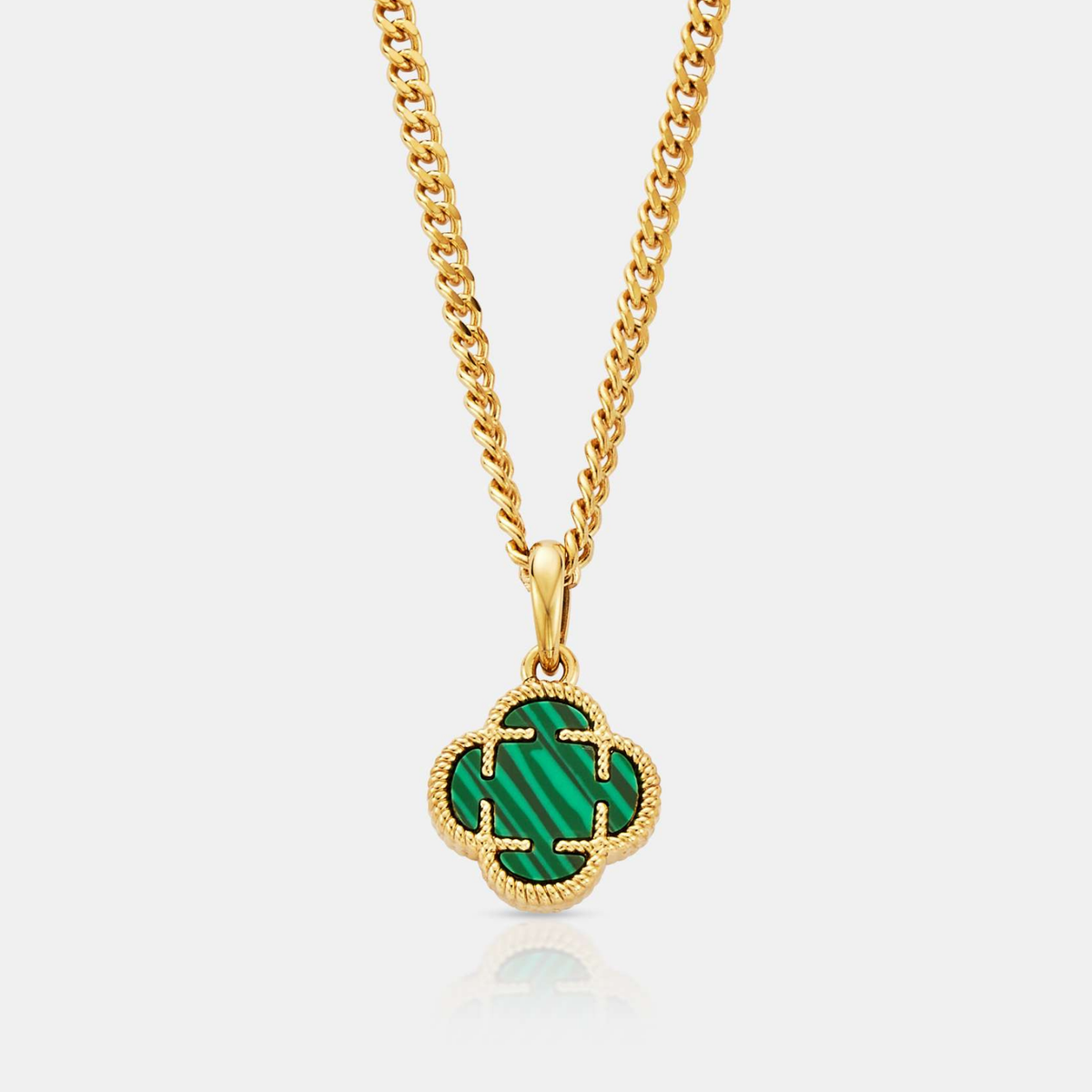 Malachite Clover Stone Pendant (Gold)