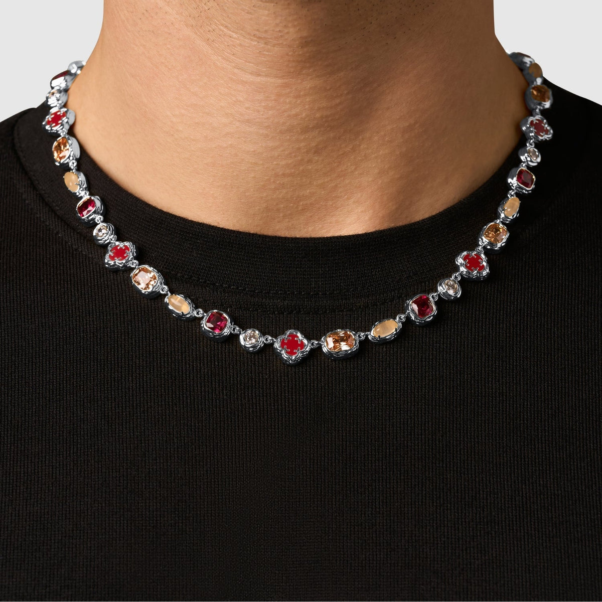 Melted Ruby Gemstone Necklace (Silver)