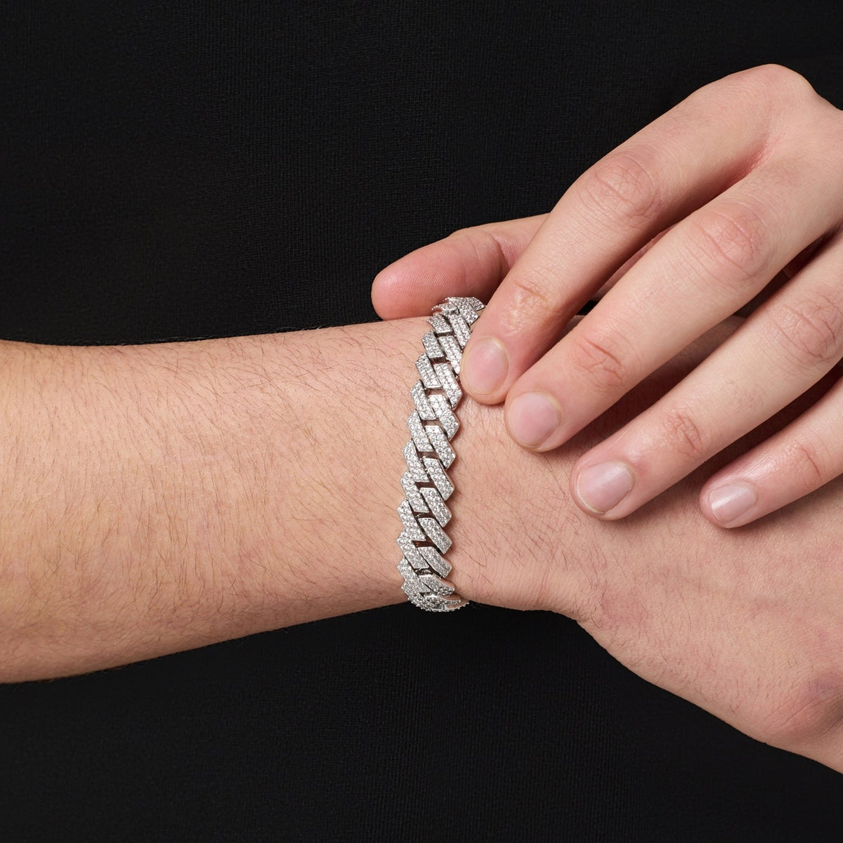 Prong Link Iced Cuban Bracelet (Silver) 12mm