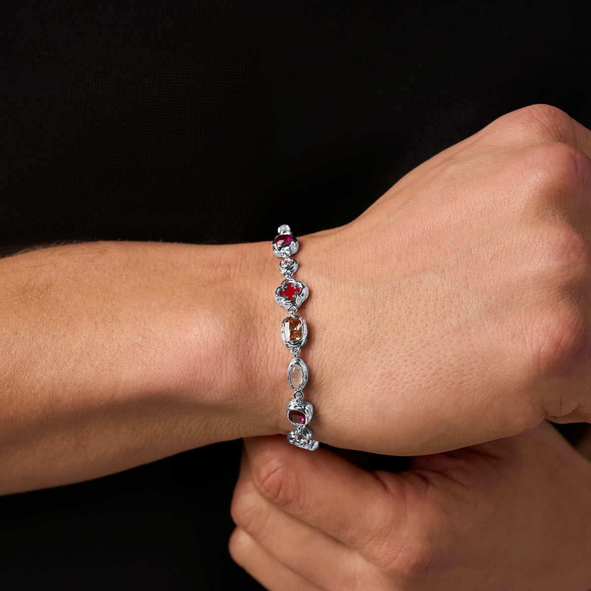 Melted Ruby Gemstone Bracelet (Silver)
