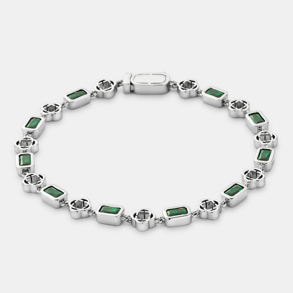 Green Gemstone Clover Bracelet (Silver)