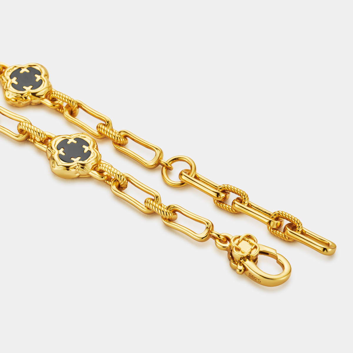 Melted Onyx Clover Stone Bracelet (18ct Gold) | Sterling Silver