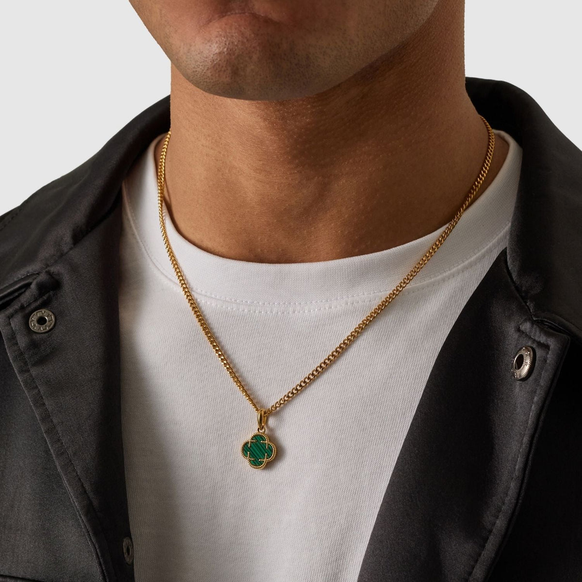 Malachite Clover Stone Pendant (Gold)