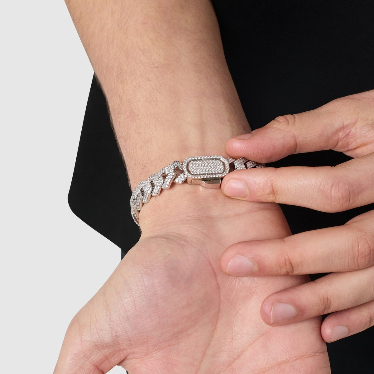 Prong Link Iced Cuban Bracelet (Silver) 12mm