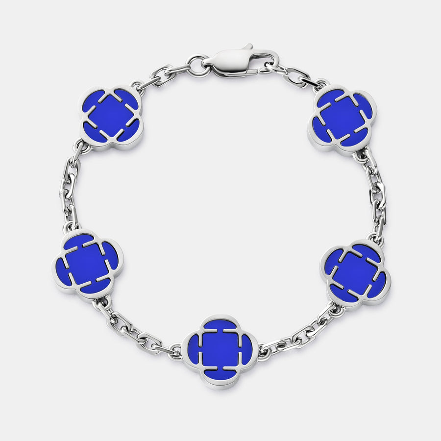 Blue Clover Stone Bracelet (Silver)