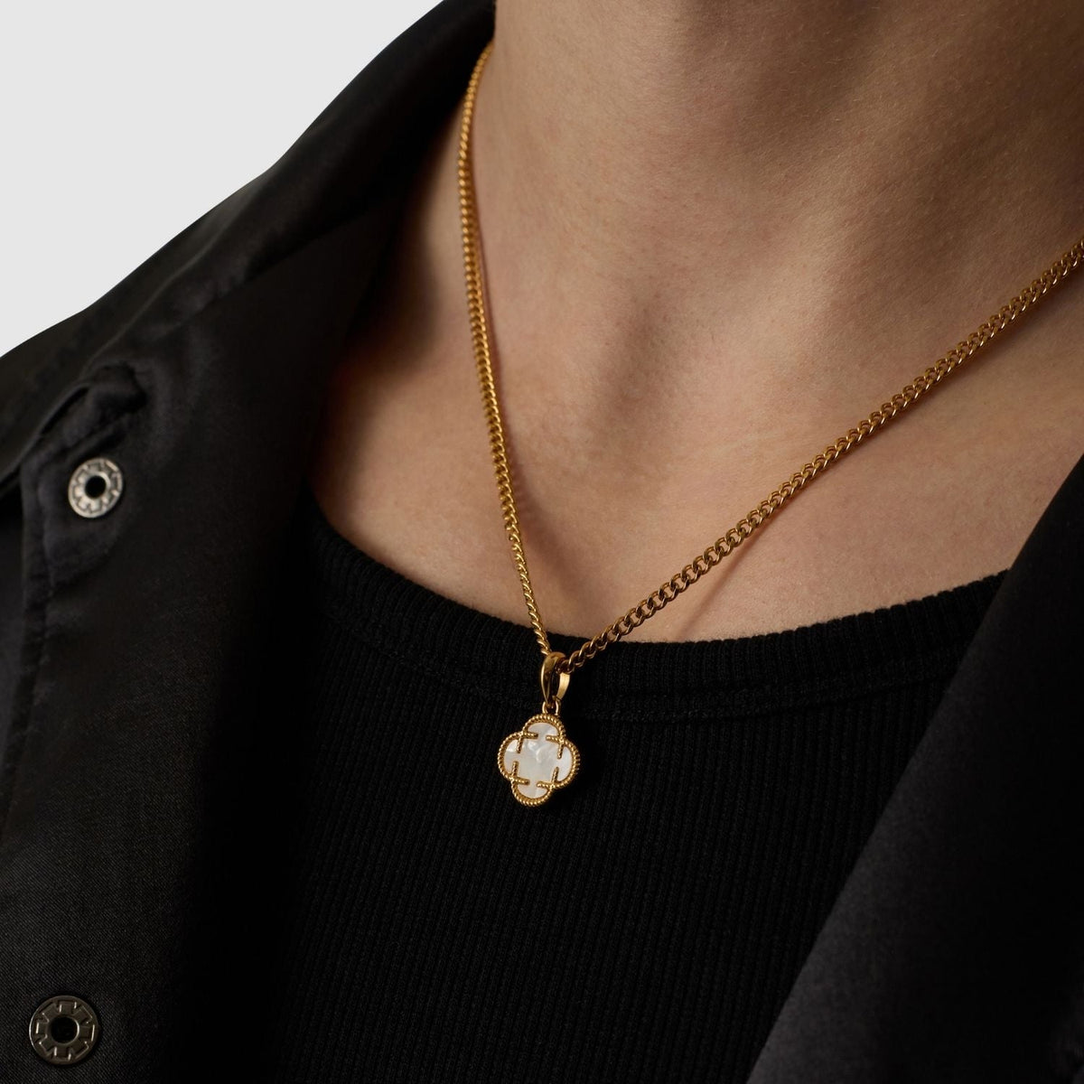 White Clover Stone Pendant (Gold)