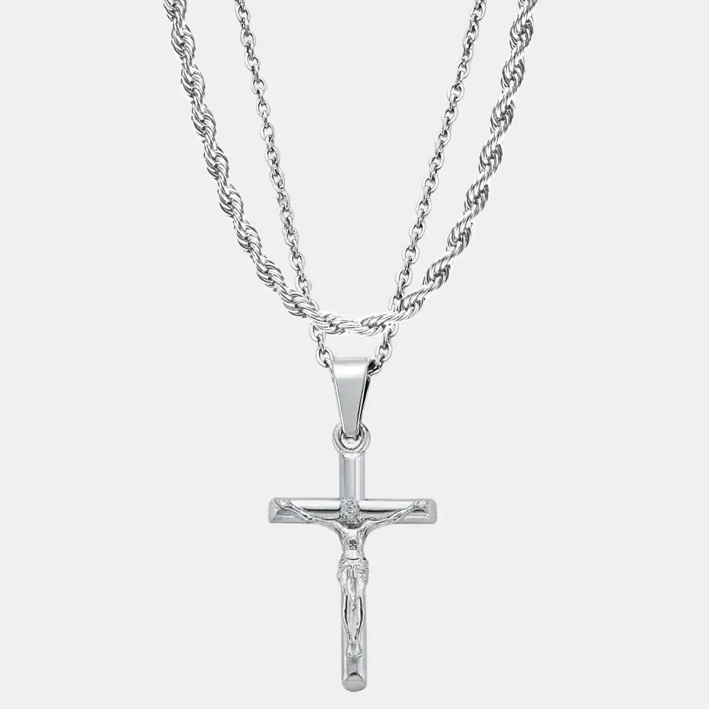 Silver Crucifix Set (Rope)