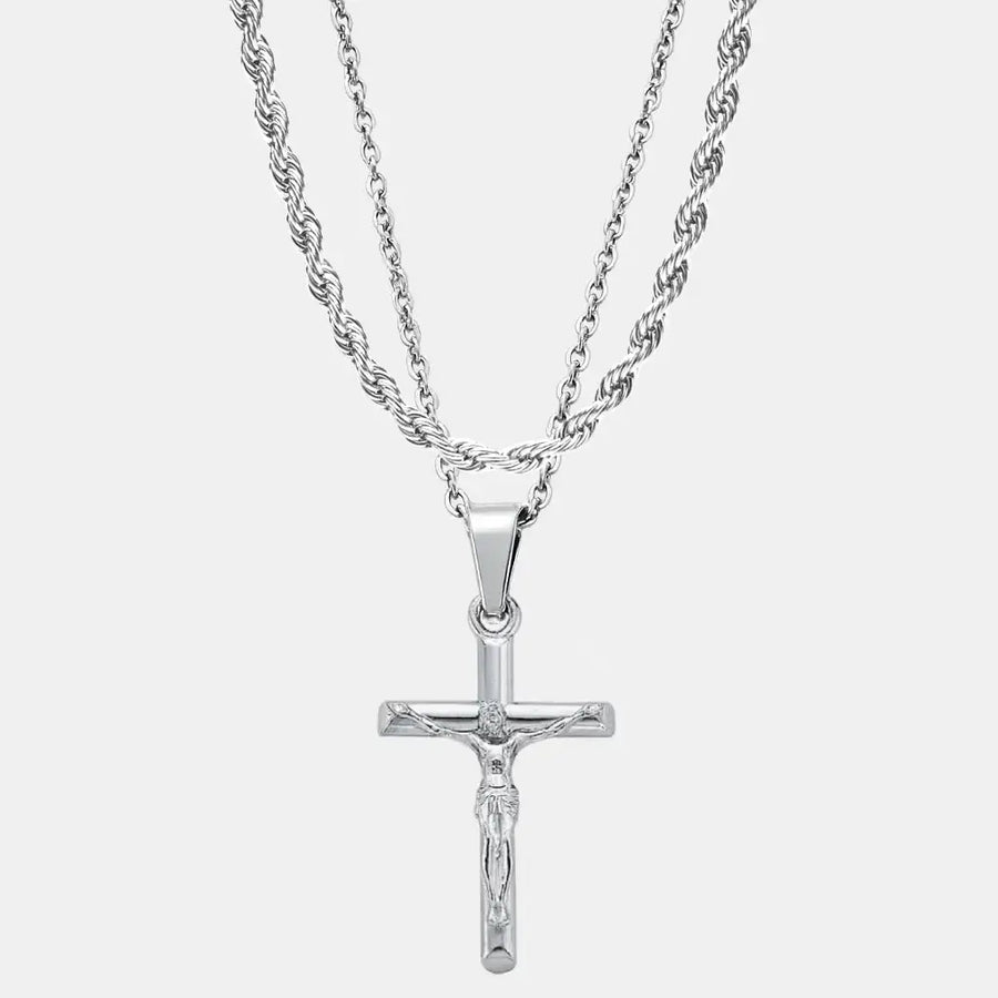 Silver Crucifix Set (Rope)